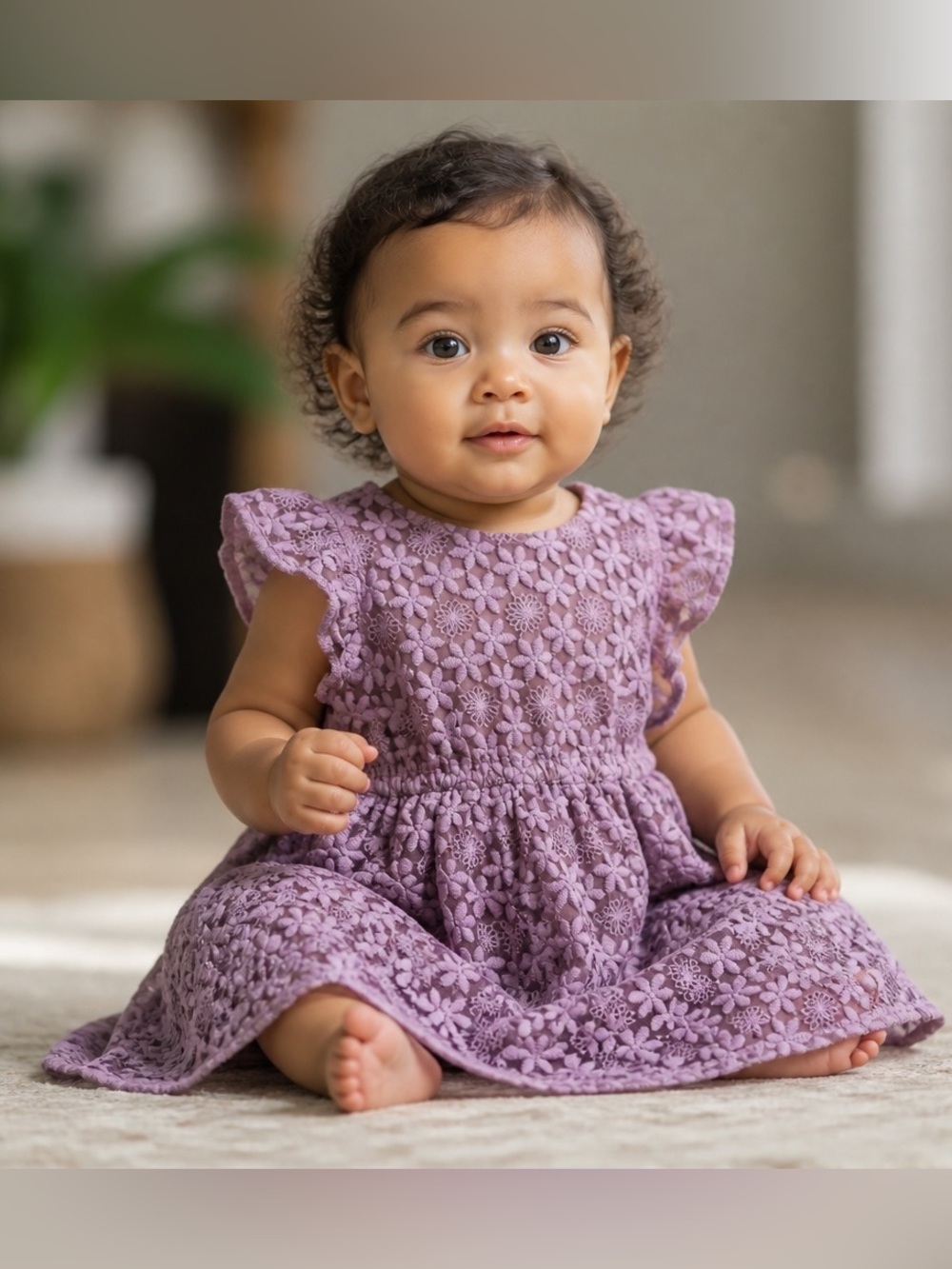 Gymboree Floral Lace Ruffle Cap Sleeve Baby Dress in Purple
